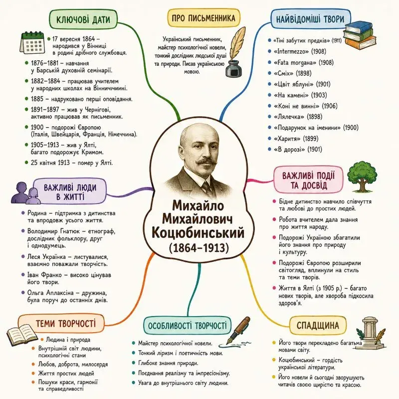 ментальна карта за життєписом Михайла Коцюбинського