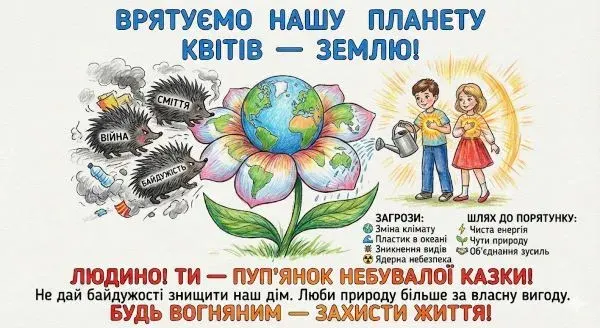 Досліди інформацію про глобальні проблеми та створи листівку