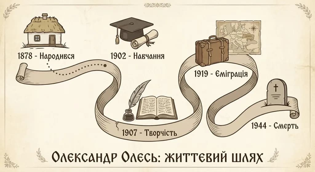 хронологічна стрічка життя письменника з ілюстраціями (дитинство, навчання, подорожі, еміграція, творчість