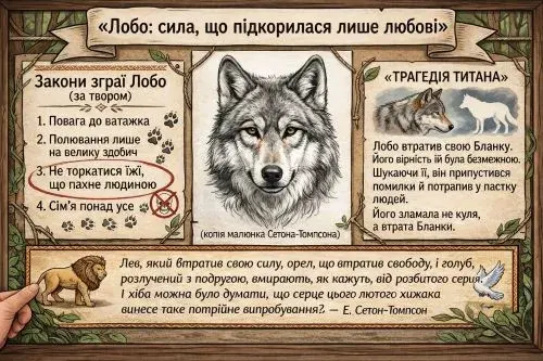 інформаційний постер за мотивами оповідання «Лобо — володар Курумпо»