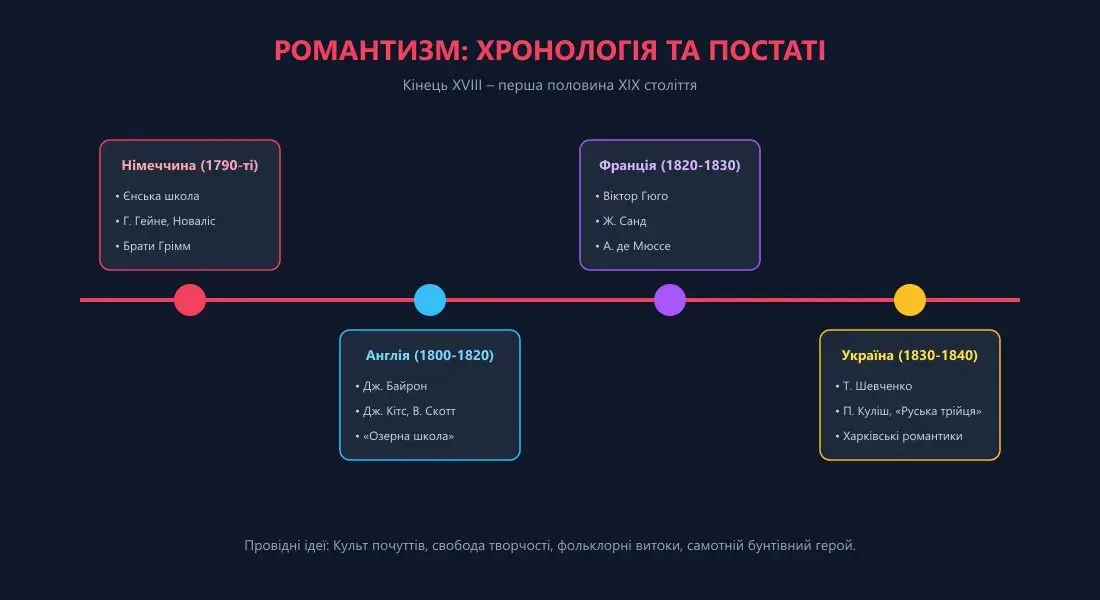 Хронологічна стрічка часу епохи Романтизму в європейській та українській літературі