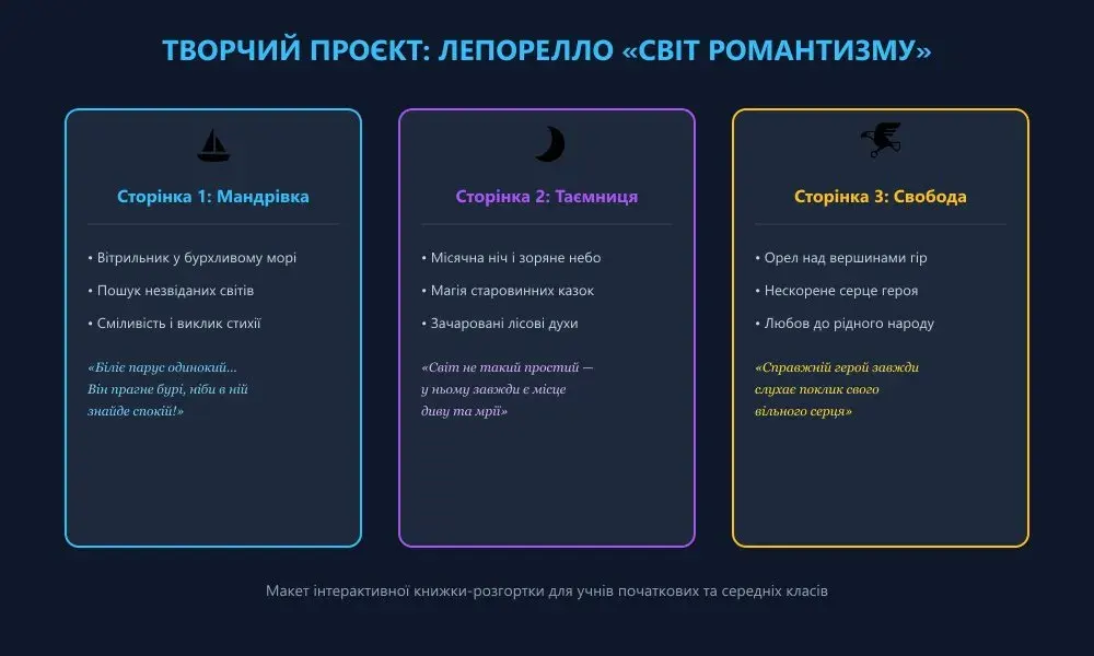 Дитяча книжка-розгортка (лепорелло) «Світ Романтизму» з ілюстраціями вітрильника та зоряного неба