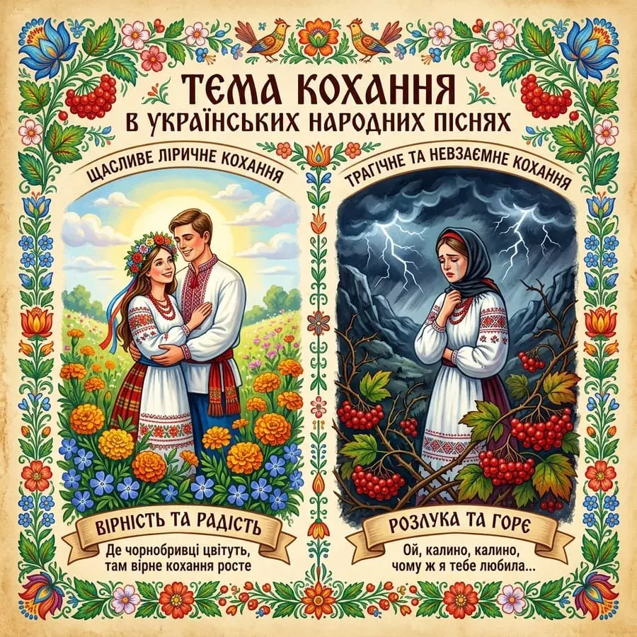 Постер «Тема кохання в українських народних піснях»