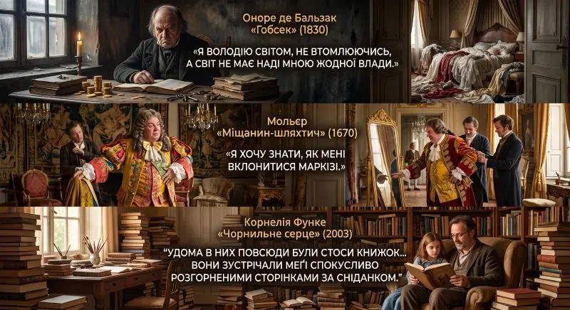 колаж з деталей інтер'єрів обраних літературних творів зарубіжних авторів, опрацьованих за цим підручником