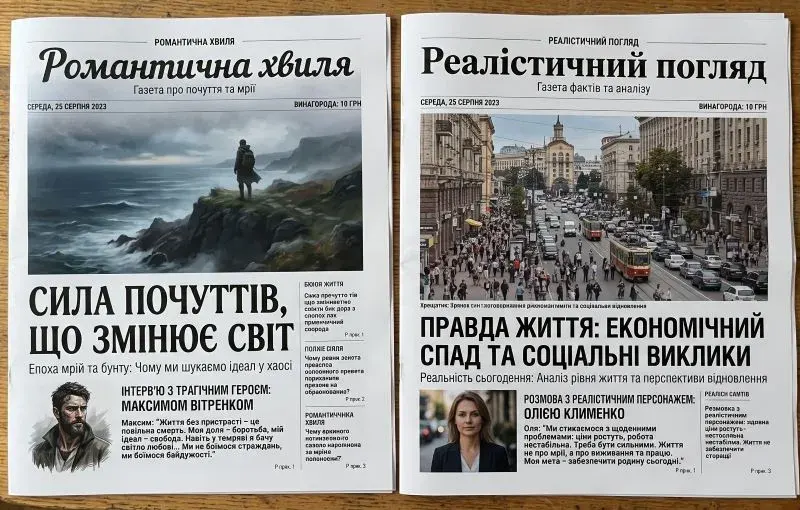 Шпальти «Романтична хвиля» та «Реалістичний погляд»