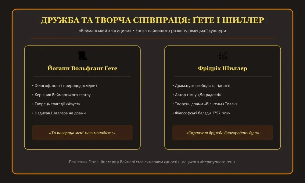 Вінтажний колаж співпраці та дружби Йоганна Вольфганга Ґете і Фрідріха Шиллера у Веймарі